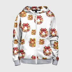 Детская толстовка на молнии Много новогодних пончиков и подарков с бантиком и