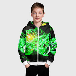 Толстовка на молнии детская Абстракция зеленые нейроны, цвет: 3D-белый — фото 2