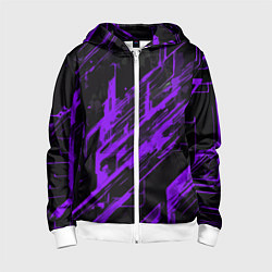 Толстовка на молнии детская Purple stripes on a black background, цвет: 3D-белый