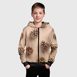 Толстовка на молнии детская Еловые шишки на бежевом фоне, цвет: 3D-черный — фото 2