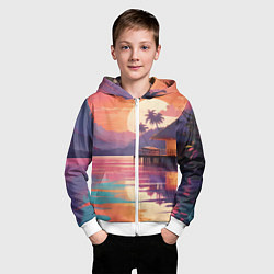 Толстовка на молнии детская Летний домик пальмы закат, цвет: 3D-белый — фото 2