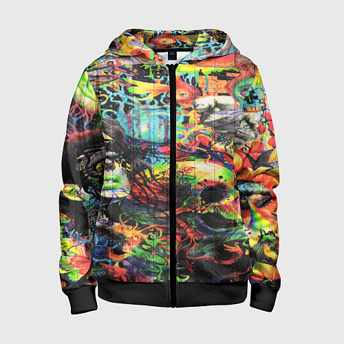 Детская толстовка на молнии Кислотные рисунки психоделика / 3D-Черный – фото 1