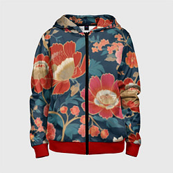 Детская толстовка на молнии Искусство алые цветы