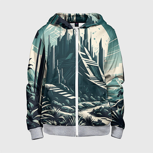 Детская толстовка на молнии Фантастика город / 3D-Меланж – фото 1