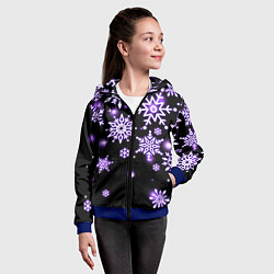 Толстовка на молнии детская Снежинки в неоне, цвет: 3D-синий — фото 2