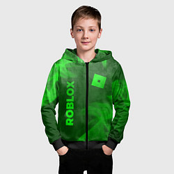 Толстовка на молнии детская Roblox - green gradient вертикально, цвет: 3D-черный — фото 2