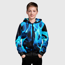 Толстовка на молнии детская Синий огонь текстура, цвет: 3D-черный — фото 2