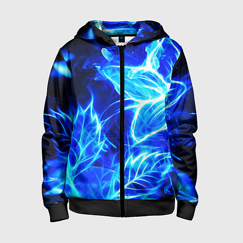 Детская толстовка на молнии Огненный синий цветок / 3D-Черный – фото 1