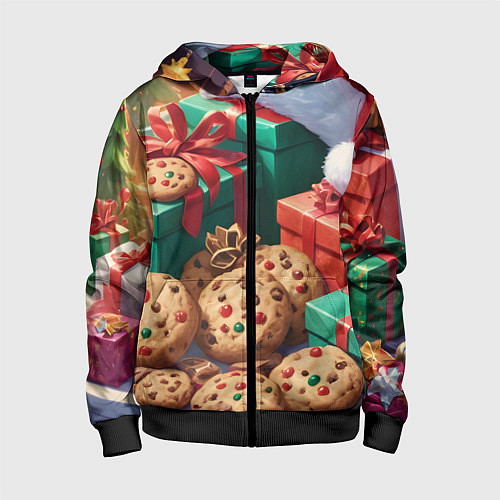 Детская толстовка на молнии Рождественские подарки / 3D-Черный – фото 1