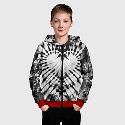 Толстовка на молнии детская Абстрактное сердце - черно-белый тай-дай, цвет: 3D-красный — фото 2
