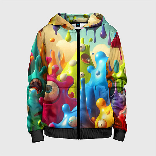 Детская толстовка на молнии Мультяшные персонажи - нейроарт / 3D-Черный – фото 1