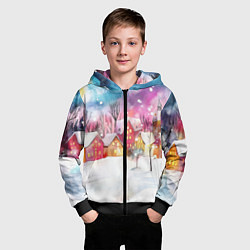 Толстовка на молнии детская Новогодний ночной дворик, цвет: 3D-черный — фото 2