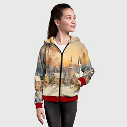 Толстовка на молнии детская Новогодний небольшой городок, цвет: 3D-красный — фото 2