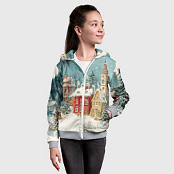 Толстовка на молнии детская Праздничный новогодний город, цвет: 3D-меланж — фото 2