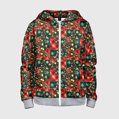 Детская толстовка на молнии Остролистный падуб и золотые шары / 3D-Меланж – фото 1