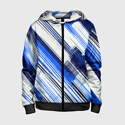 Детская толстовка на молнии Синие диагональные полосы на белом фоне