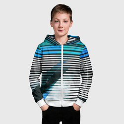 Толстовка на молнии детская Сине-чёрные полосы на белом фоне, цвет: 3D-белый — фото 2