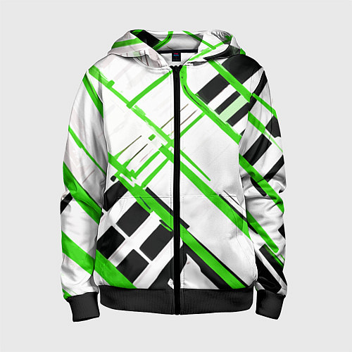 Детская толстовка на молнии Зелёно-чёрные полосы на белом фоне / 3D-Черный – фото 1