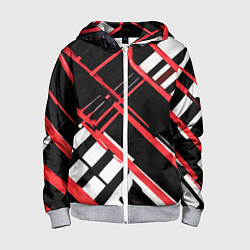 Детская толстовка на молнии Красно-белые линии на чёрном фоне