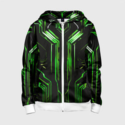Толстовка на молнии детская Green stripes on a black background, цвет: 3D-белый