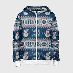 Детская толстовка на молнии Вязаный зимний узор со снеговиками