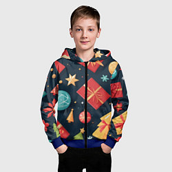 Толстовка на молнии детская Новогодние подарки и шарики, цвет: 3D-синий — фото 2
