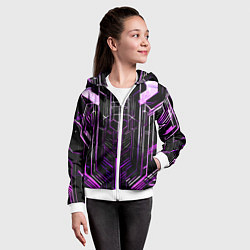 Толстовка на молнии детская Purple lines on a black background, цвет: 3D-белый — фото 2