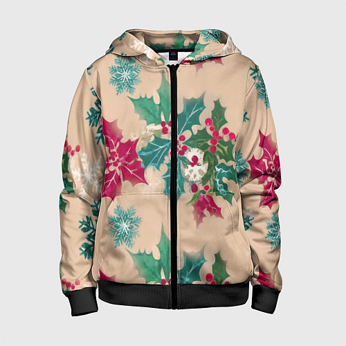 Детская толстовка на молнии Новогодний узор / 3D-Черный – фото 1