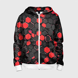 Детская толстовка на молнии Красно-серые шестиугольники на чёрном фоне