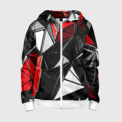 Детская толстовка на молнии Красно-белые рельефные треугольники на чёрном фоне