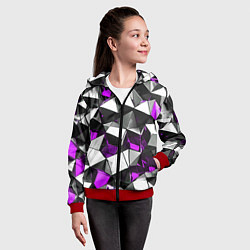 Толстовка на молнии детская Фиолетово-белые рельефные треугольники на чёрном ф, цвет: 3D-красный — фото 2