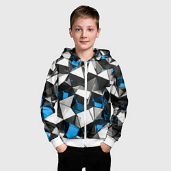 Толстовка на молнии детская Сине-белые рельефные треугольники на чёрном фоне, цвет: 3D-белый — фото 2