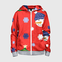 Детская толстовка на молнии Новогодний узор со снеговиком и снежинками