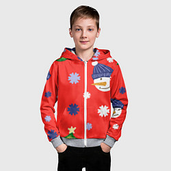 Толстовка на молнии детская Новогодний узор со снеговиком и снежинками, цвет: 3D-меланж — фото 2