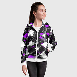 Толстовка на молнии детская Фиолетово-белый паттерн на чёрном фоне, цвет: 3D-белый — фото 2