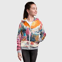Толстовка на молнии детская Новый год - горы и пейзаж, цвет: 3D-меланж — фото 2