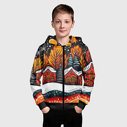 Толстовка на молнии детская Новогоднее настроение - домики и елки, цвет: 3D-черный — фото 2