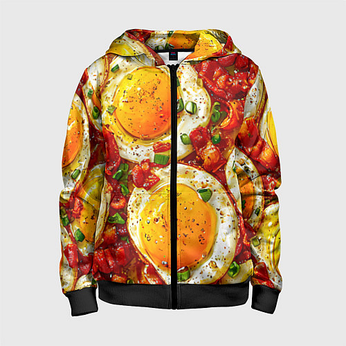 Детская толстовка на молнии Яичница-глазунья / 3D-Черный – фото 1