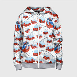 Детская толстовка на молнии Снегири в шапочках на рябине