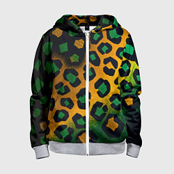 Детская толстовка на молнии Зеленые и золотые пятна леопарда