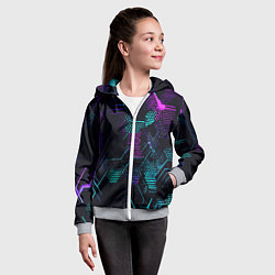 Толстовка на молнии детская Розово-голубые точки и линии на чёрном фоне, цвет: 3D-меланж — фото 2