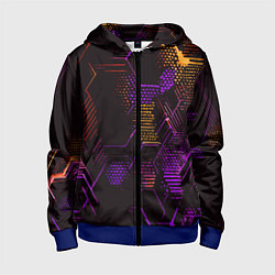 Детская толстовка на молнии Жёлто-фиолетовые точки и линии на чёрном фоне