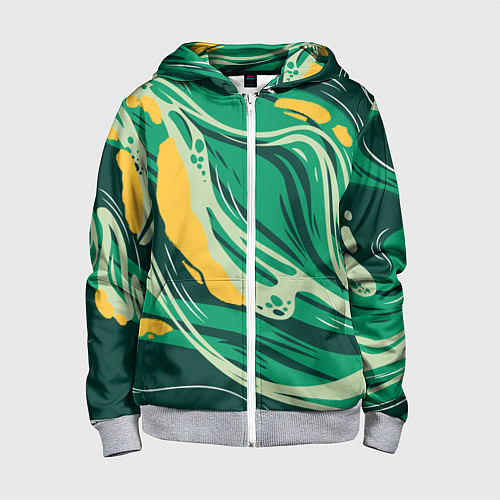 Детская толстовка на молнии Абстрактные полосы в зелёных тонах / 3D-Меланж – фото 1