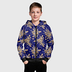 Толстовка на молнии детская Золотые снежинки на синем шелке, цвет: 3D-черный — фото 2