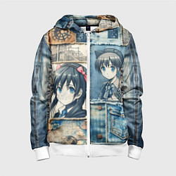 Детская толстовка на молнии Пэчворк деним и аниме