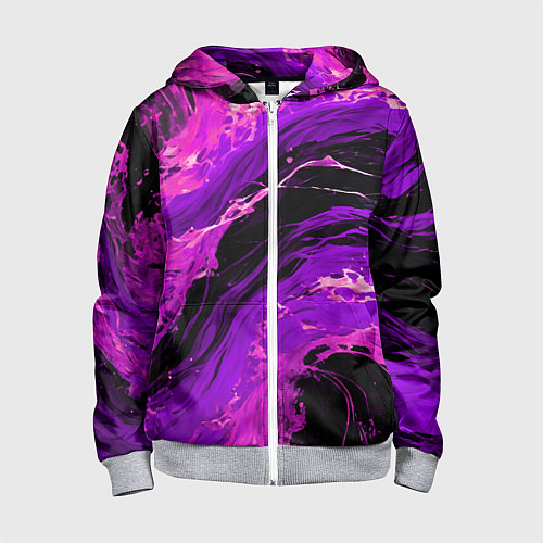 Детская толстовка на молнии Фиолетовые брызги на чёрном фоне / 3D-Меланж – фото 1