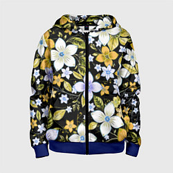 Детская толстовка на молнии Жёлто-белые цветы на чёрном фоне