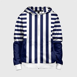 Детская толстовка на молнии Бело синий комбинированный полосатый узор