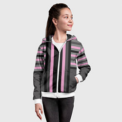 Толстовка на молнии детская Розово серый полосатый узор, цвет: 3D-белый — фото 2
