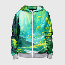 Детская толстовка на молнии Зелёная кислотная абстракция